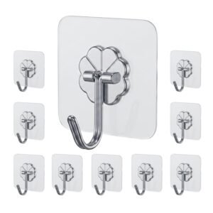 Heavy Duty Self Adhesive No Drill Wall Sticky Hooks for Hanging | Transparent Nail Free Waterproof Wall Hanger Hook for Bathroom Kitchen and Home