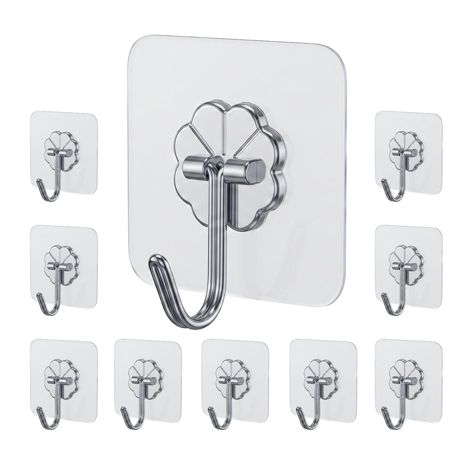 Heavy Duty Self Adhesive No Drill Wall Sticky Hooks for Hanging | Transparent Nail Free Waterproof Wall Hanger Hook for Bathroom Kitchen and Home