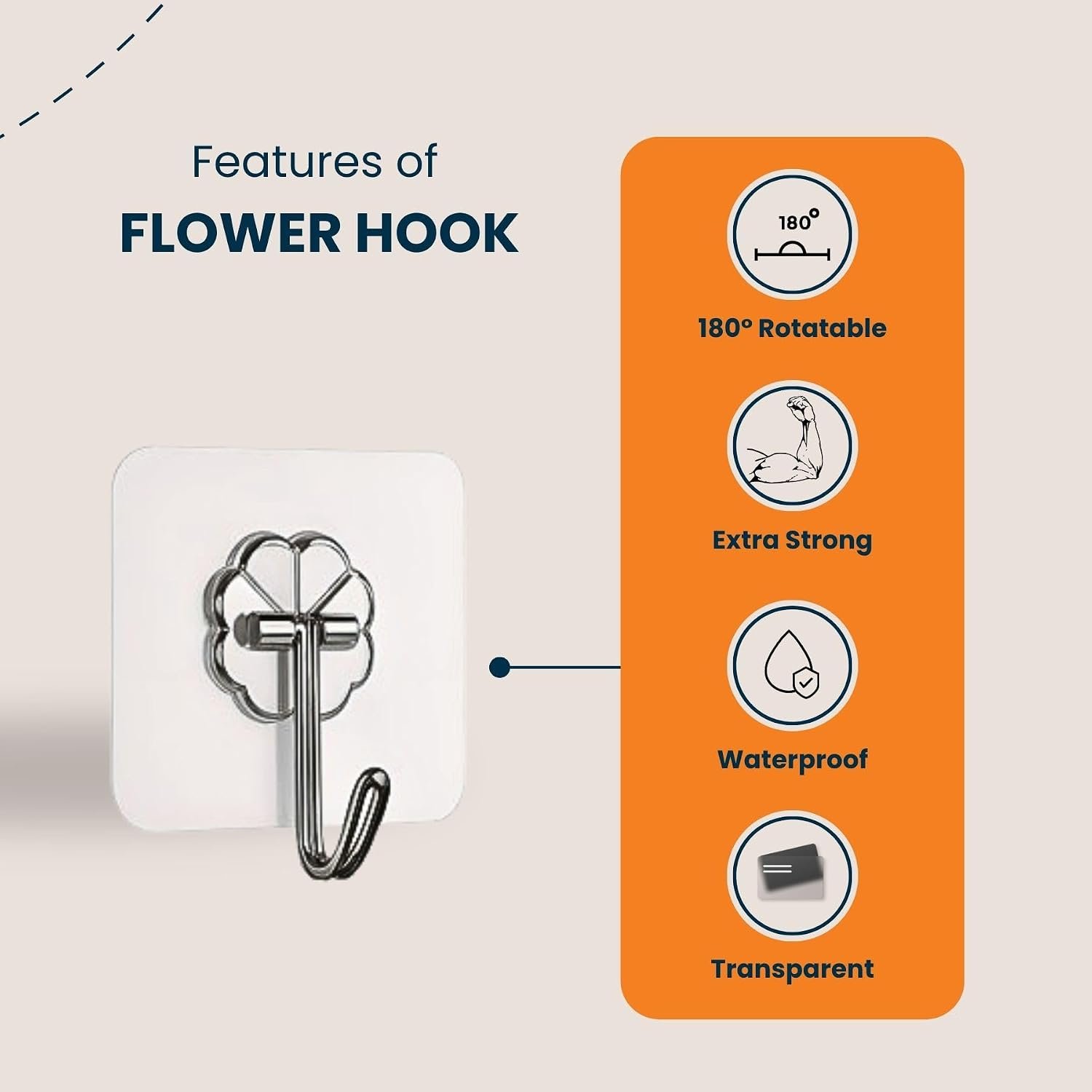 Heavy Duty Self Adhesive No Drill Wall Sticky Hooks for Hanging | Transparent Nail Free Waterproof Wall Hanger Hook for Bathroom Kitchen and Home