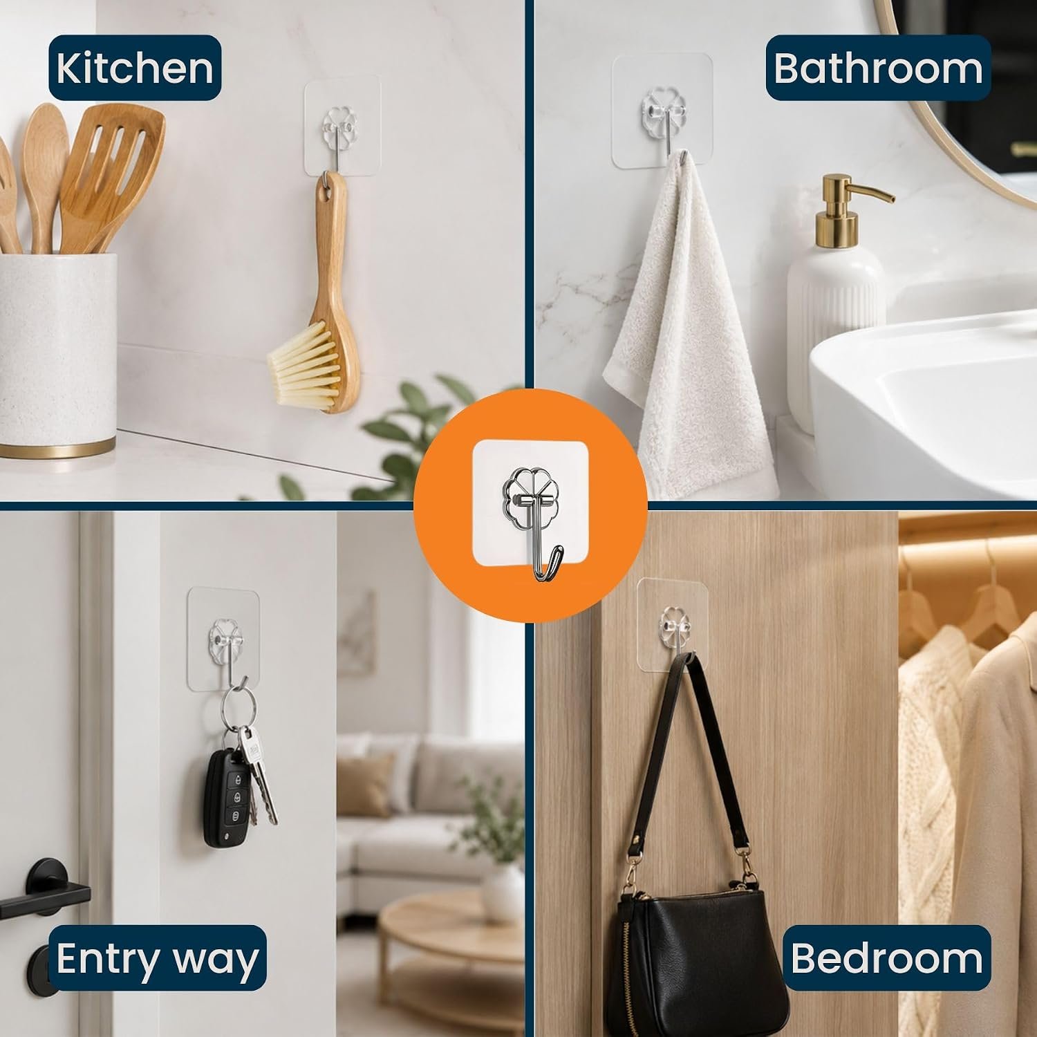 Heavy Duty Self Adhesive No Drill Wall Sticky Hooks for Hanging | Transparent Nail Free Waterproof Wall Hanger Hook for Bathroom Kitchen and Home